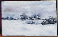 Winter in village. 2017. Canvas 5x7 cm. Oil